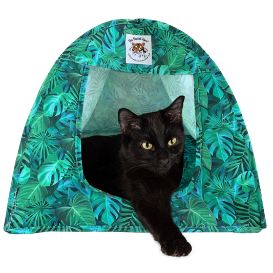 Cat Tent | Cat Bed | Cotton Canvas PopUp Cat Tent: Jungle Greenery